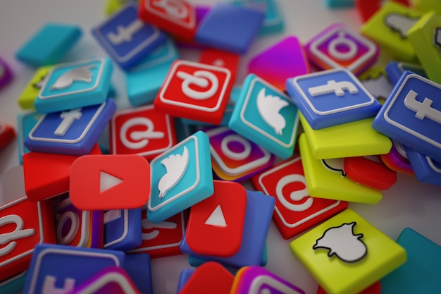 Free photo pile of 3d popular social media logos